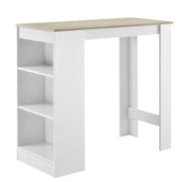 Bartisch Kouvala 110x50x103 cm Hausbar mit 3 Fächern Weiss/Eichenoptik