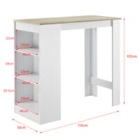 Bartisch Kouvala 110x50x103 cm Hausbar mit 3 Fächern Weiss/Eichenoptik