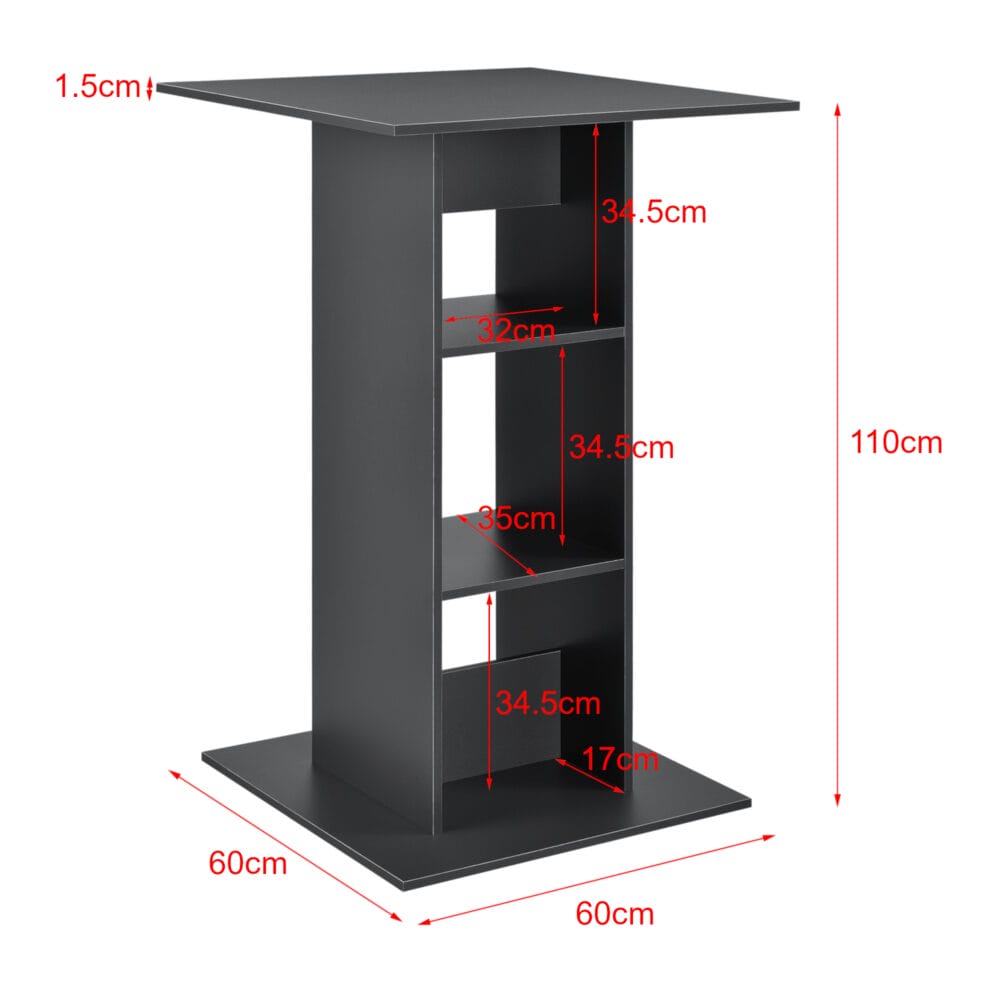 Bartisch Visby 110x70x70 cm mit 3 Regalfächern Dunkelgrau