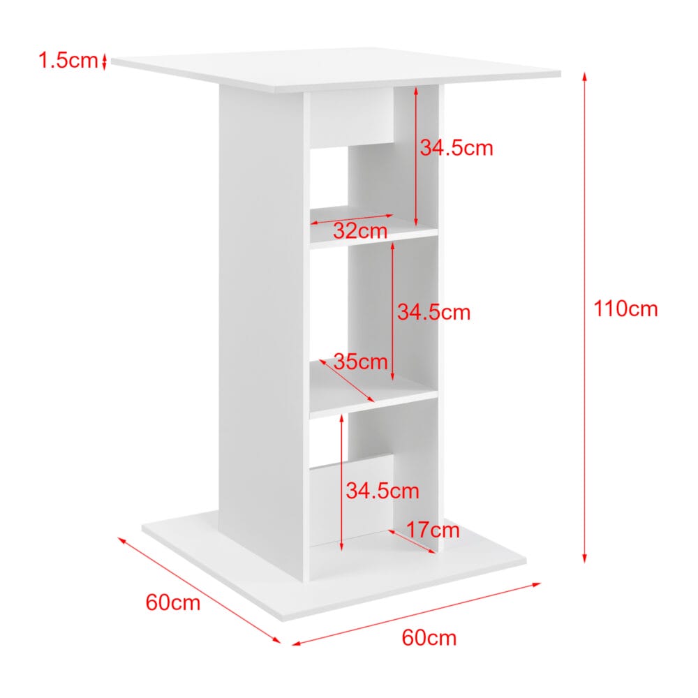 Bartisch Visby 110x70x70 cm mit 3 Regalfächern Weiss