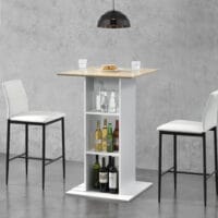 Bartisch Visby 110x70x70 cm mit 3 Regalfächern Weiss/Eiche-Optik