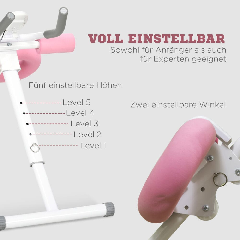 Bauchtrainer Faltbarer AB Trainer Höhenverstellbarer Weiss Rosa