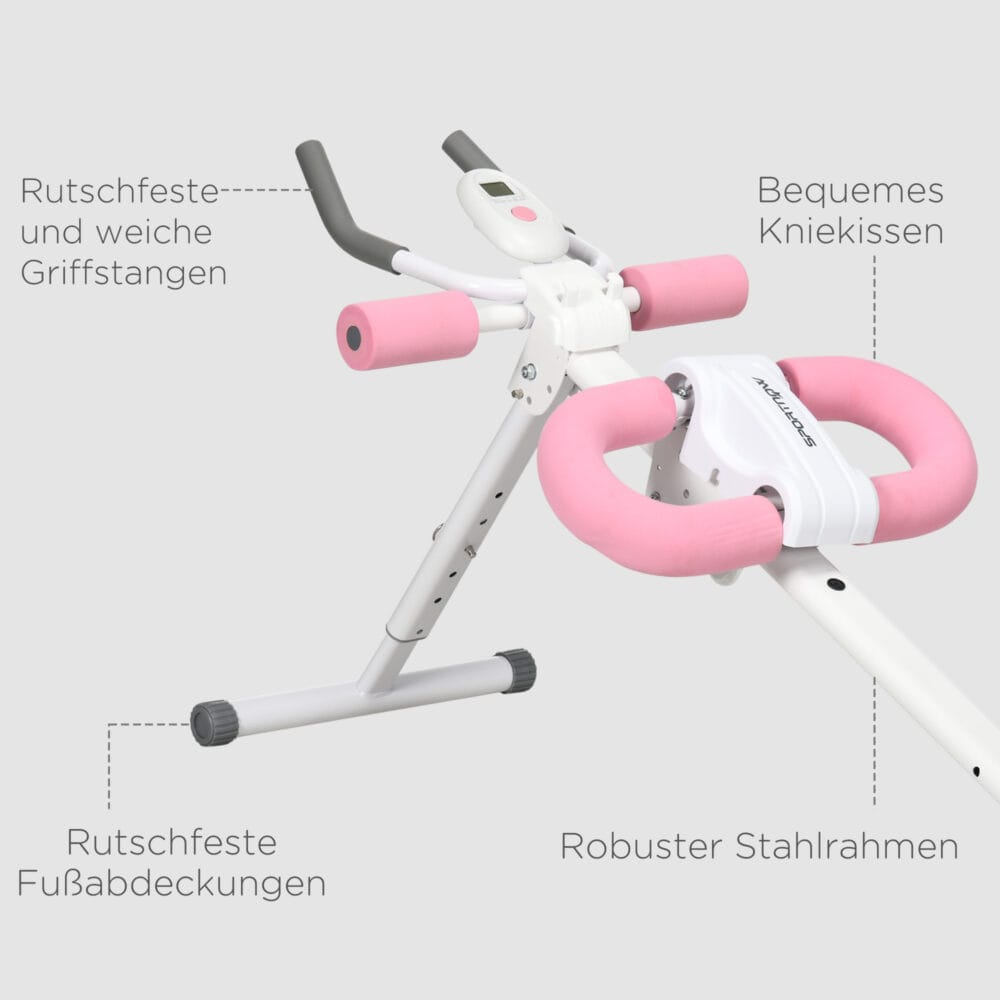 Bauchtrainer Faltbarer AB Trainer Höhenverstellbarer Weiss Rosa