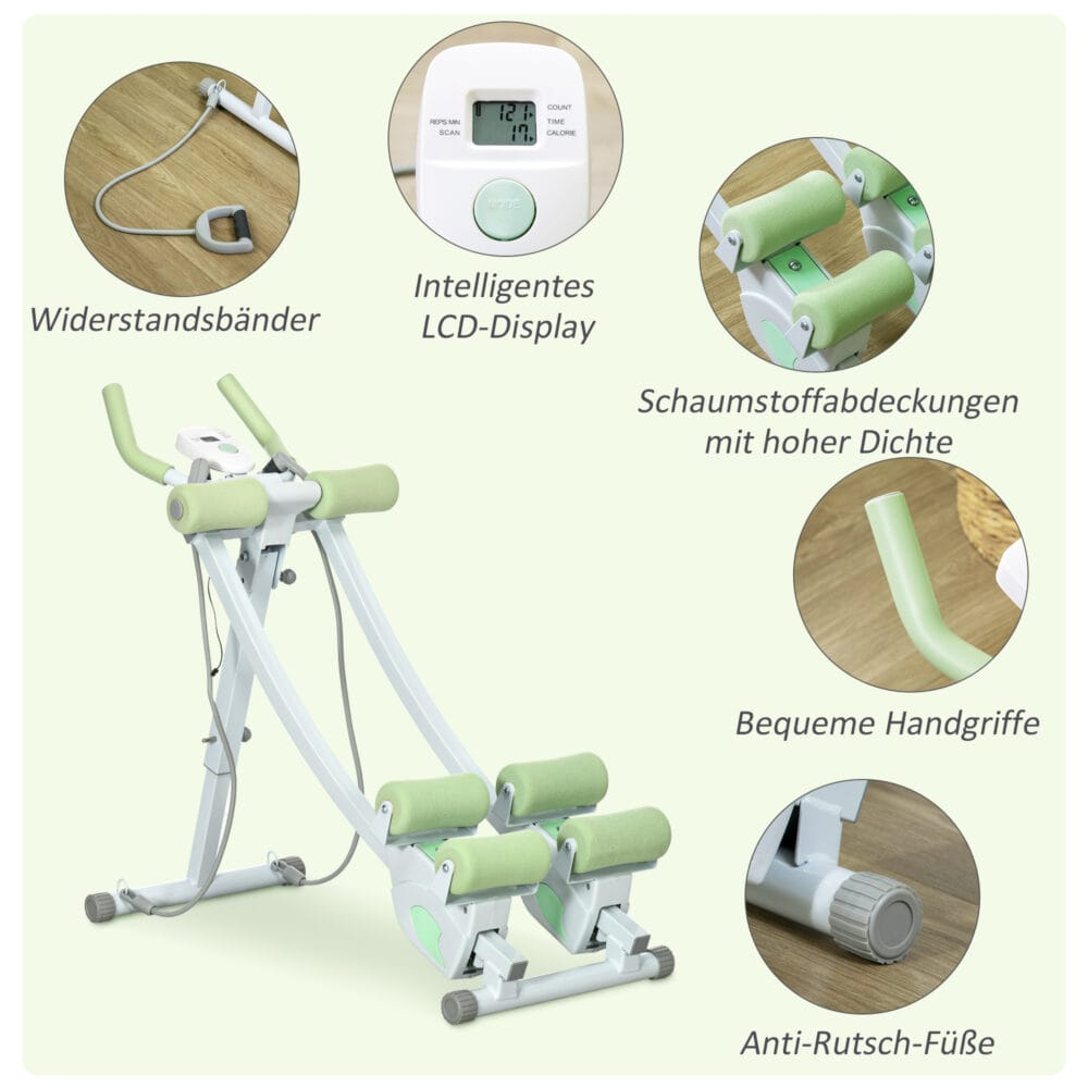 Bauchtrainer Faltbarer Bauchmuskeltrainer AB Trainer Weiss Grün
