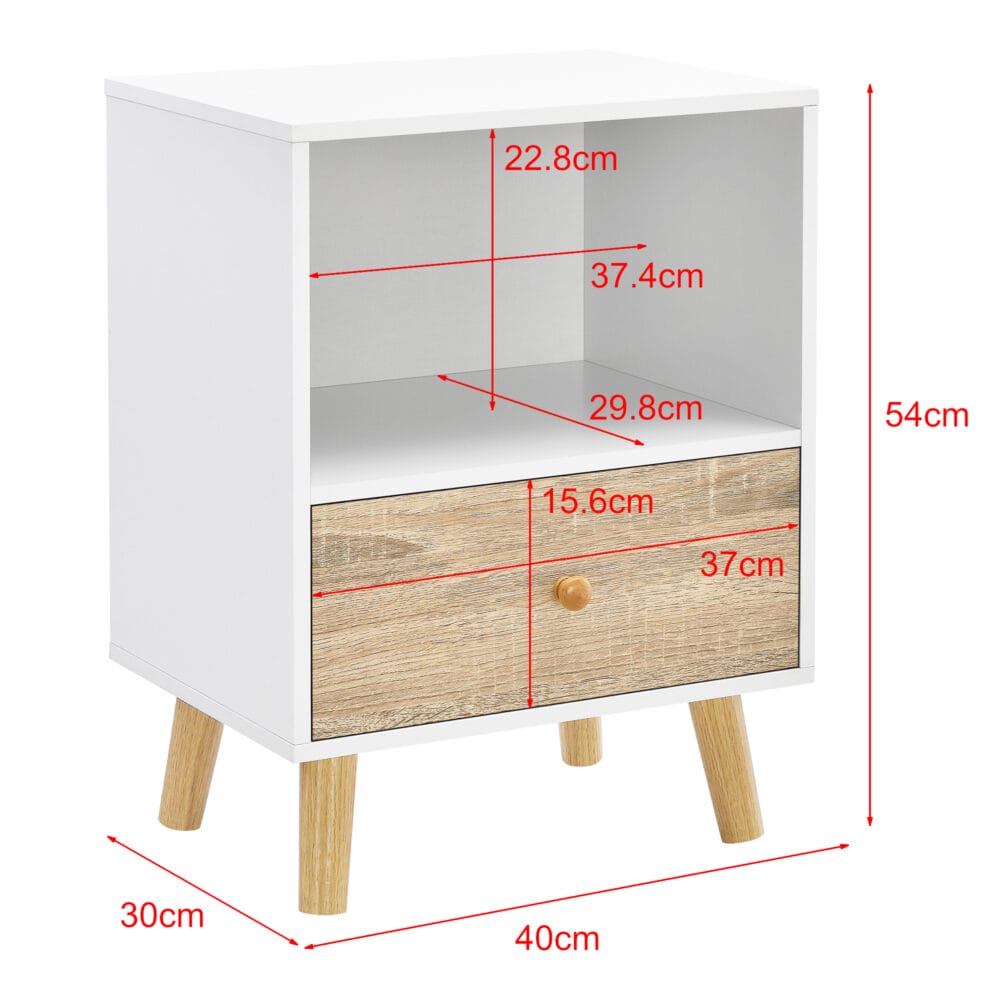 Nachttisch Beistelltisch Sundsvall 40x30x54cm Weiss/Eiche