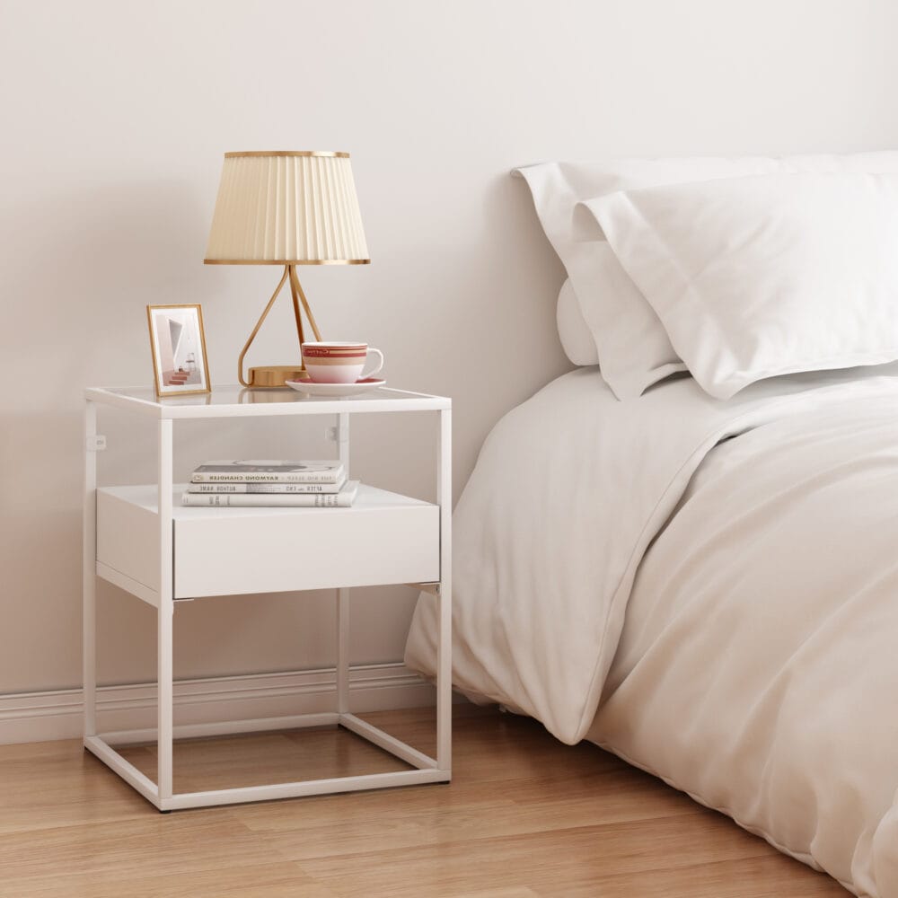 Beistelltisch mit Schublade Weiss matt