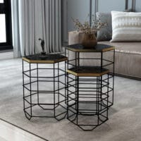 Beistelltisch-Set Hørning 3er Set Metallkorb Schwarz/Marmoroptik