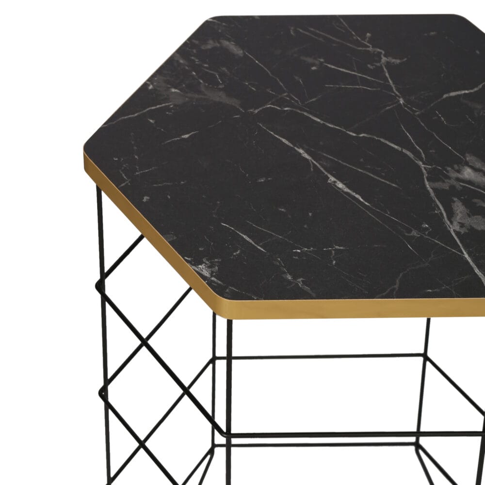 Beistelltisch-Set Hørning 3er Set Metallkorb Schwarz/Marmoroptik