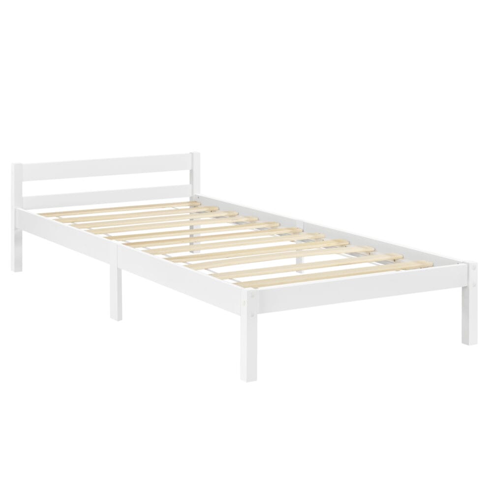 Holzbett Nakkila 90x200 cm Doppelbett mit Kopfteil Weiss