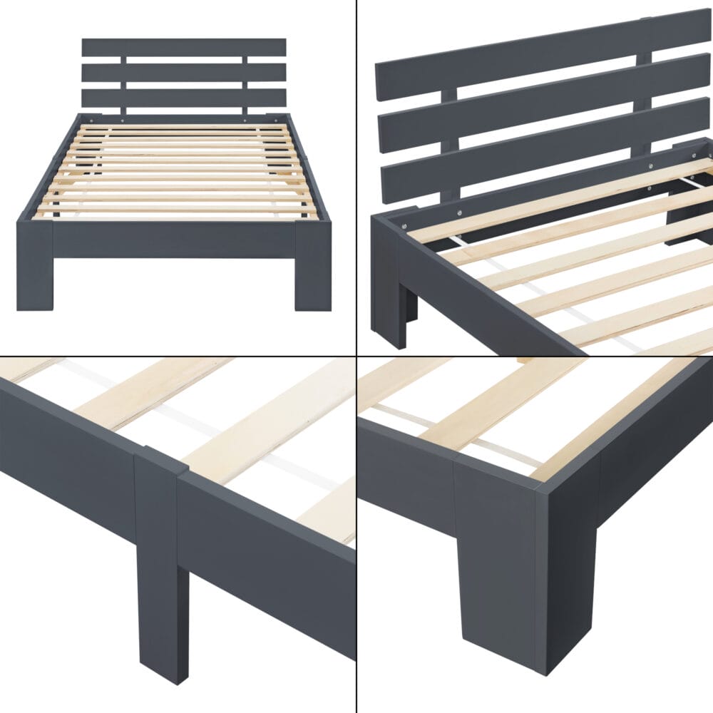 Holzbett Nivala 120x200 cm mit Kopfteil Grau