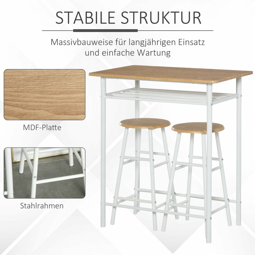 Bistrotisch Set Stehtisch Küchentisch mit 2 Barhocker