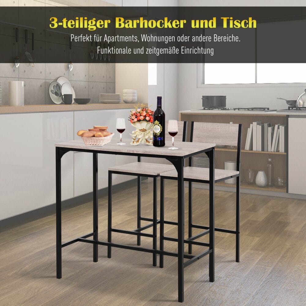 Bistrotisch Set Stehtisch Küchentisch mit 2 Barhocker