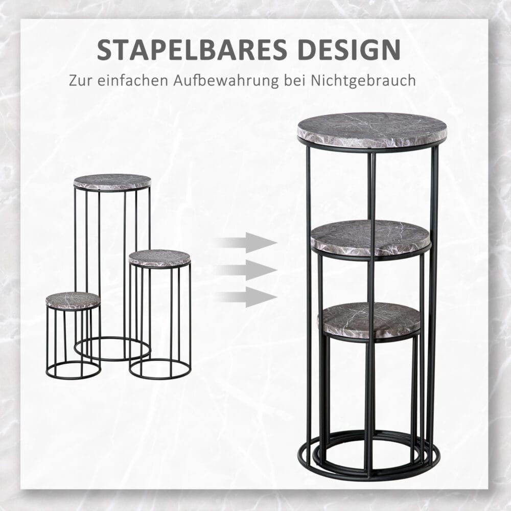 Blumenständer 3er Set Marmoroptik Metallbeine