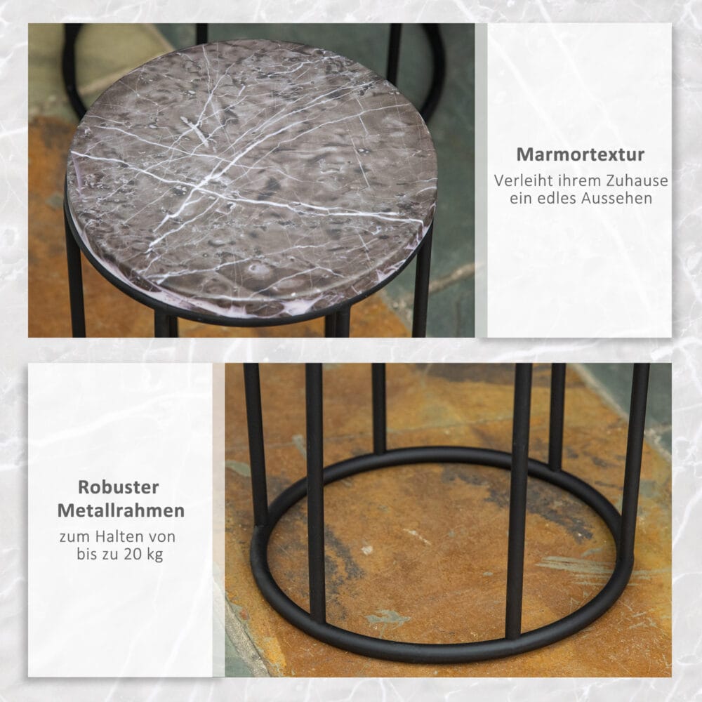 Blumenständer 3er Set Marmoroptik Metallbeine