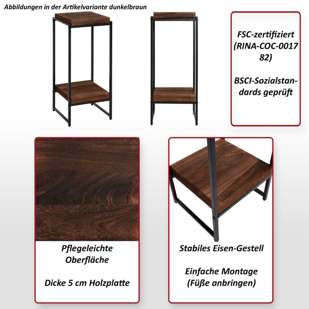 Blumentisch JAM-K71 Beistelltisch FSC Metall dunkelbraun 82cm
