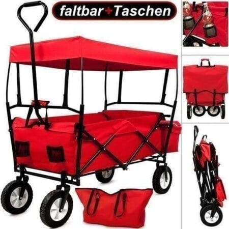 Bollerwagen klappbar rot mit Dach