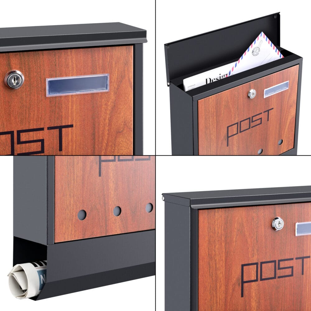Briefkasten Binau 34x31x10cm Stahl Anthrazit/Holzoptik