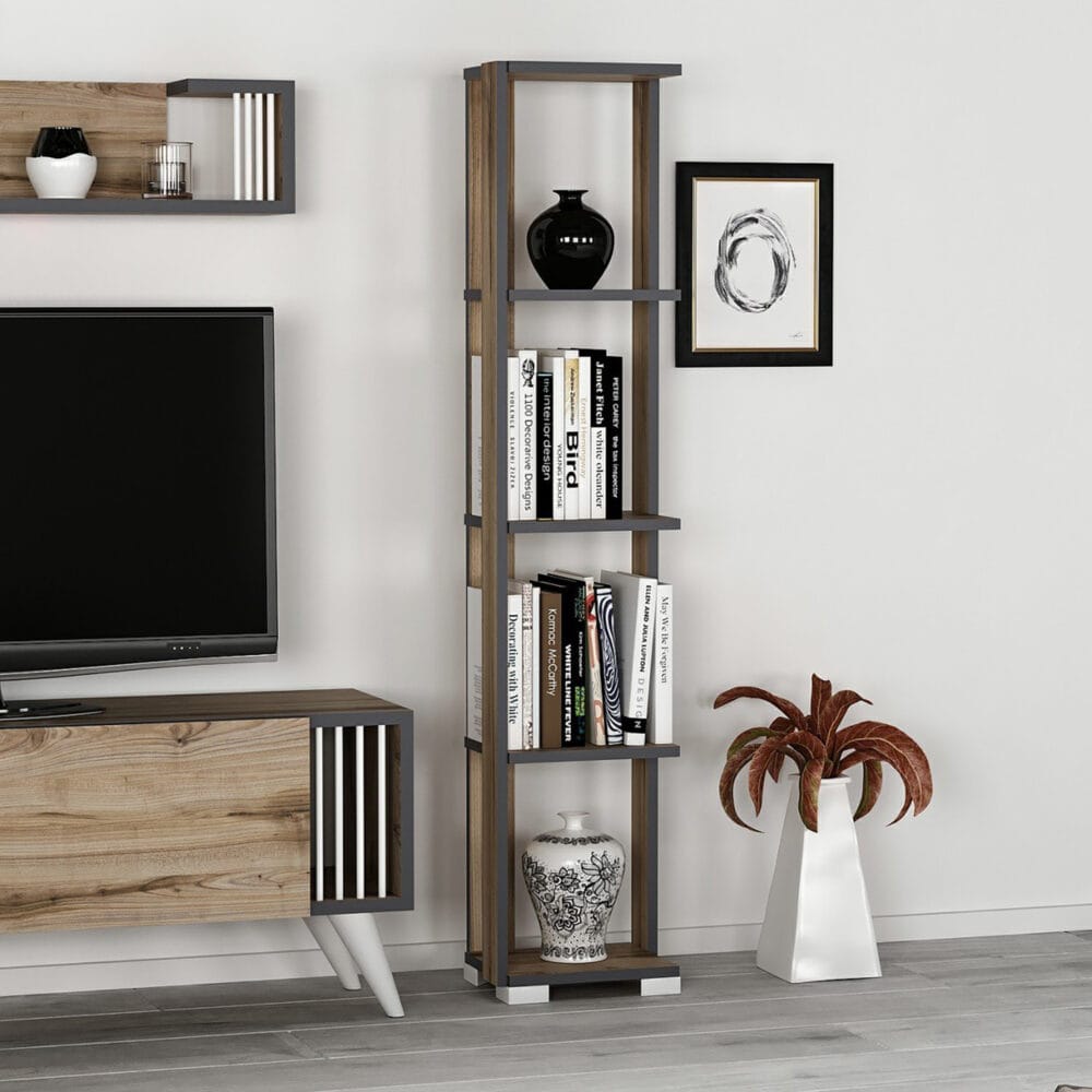 Bücherregal Aalestrup mit 4 Ebenen 153x34x26cm Eiche Anthrazit