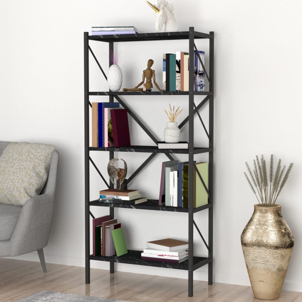 Bücherregal Vanylven 160x66x34cm Marmor schwarz