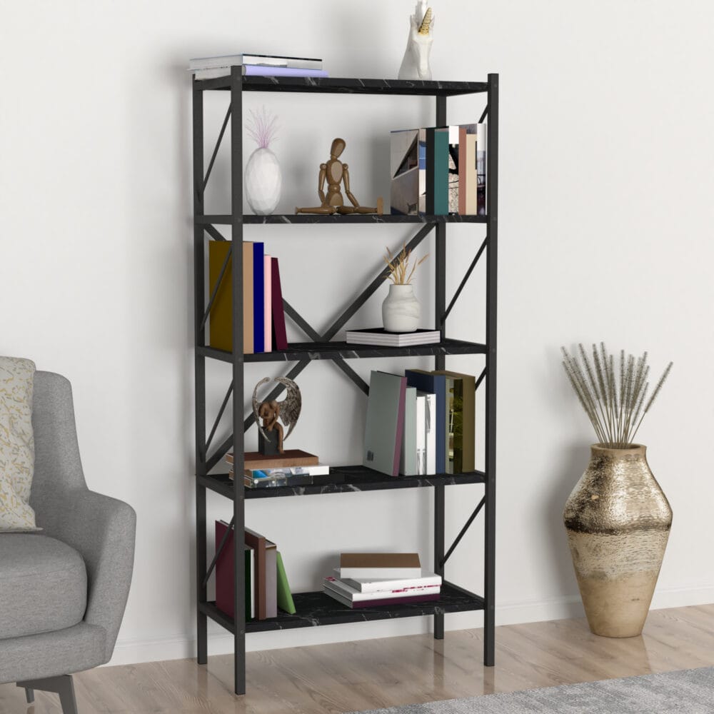 Bücherregal Vanylven 160x66x34cm Marmor schwarz