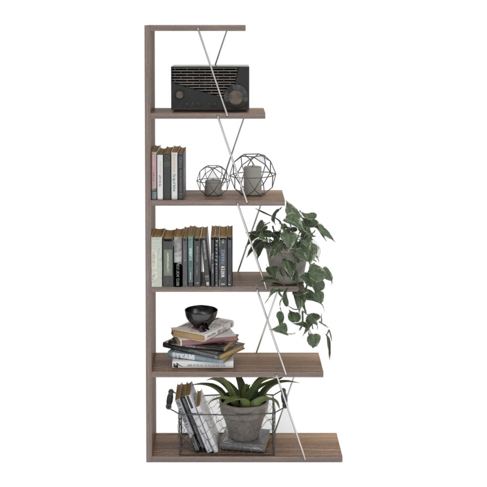 Bücherregal Vaksdal 144x65x20cm Walnuss Chrom