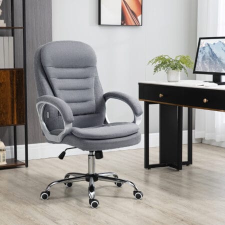 Bürostuhl 360° Ergonomisch Wippfunktion Grau Leinen