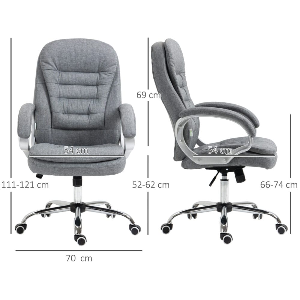 Bürostuhl 360° Ergonomisch Wippfunktion Grau Leinen