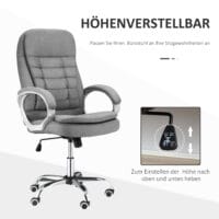 Bürostuhl 360° Ergonomisch Wippfunktion Grau Leinen