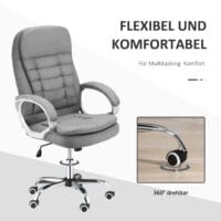 Bürostuhl 360° Ergonomisch Wippfunktion Grau Leinen