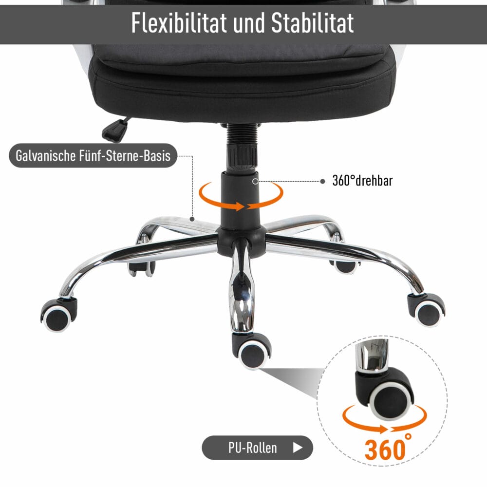 Bürostuhl 360° Ergonomisch Wippfunktion Schwarz Leinen