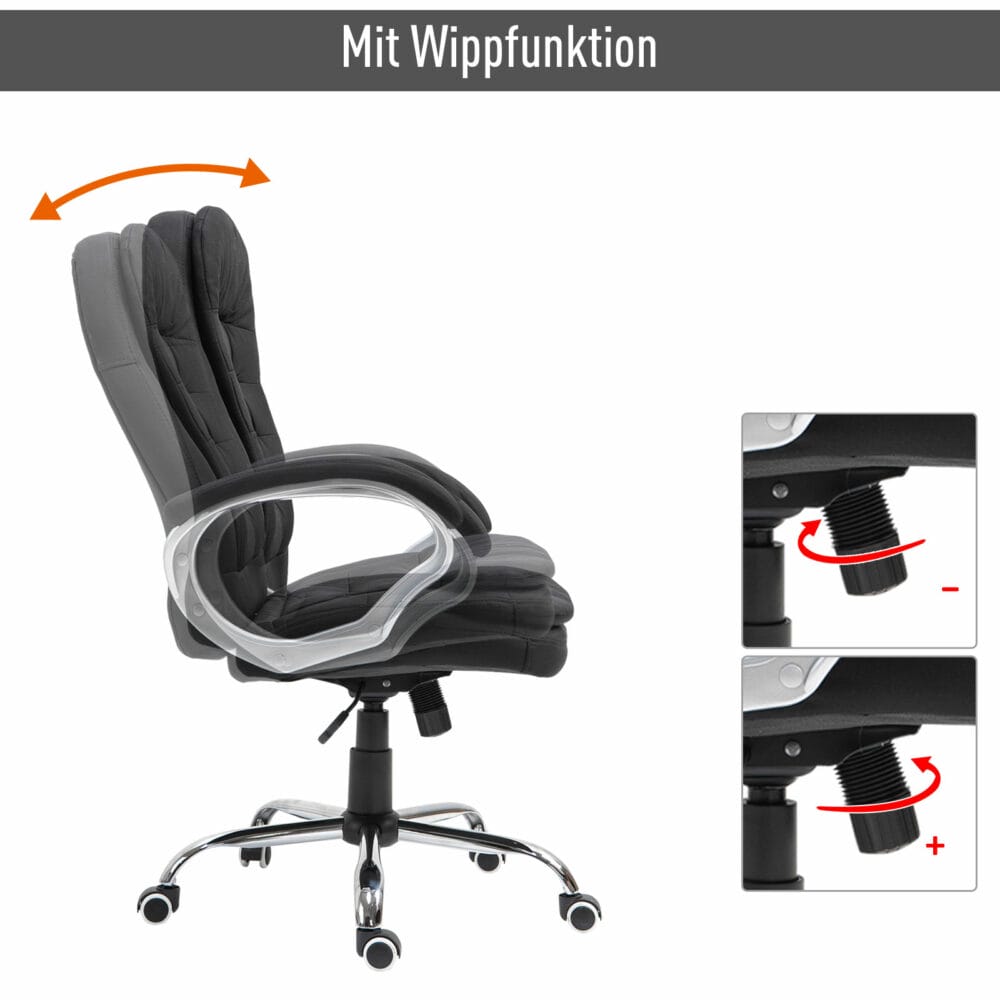 Bürostuhl 360° Ergonomisch Wippfunktion Schwarz Leinen