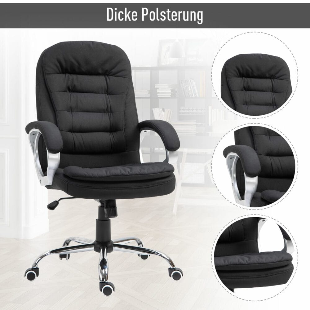 Bürostuhl 360° Ergonomisch Wippfunktion Schwarz Leinen