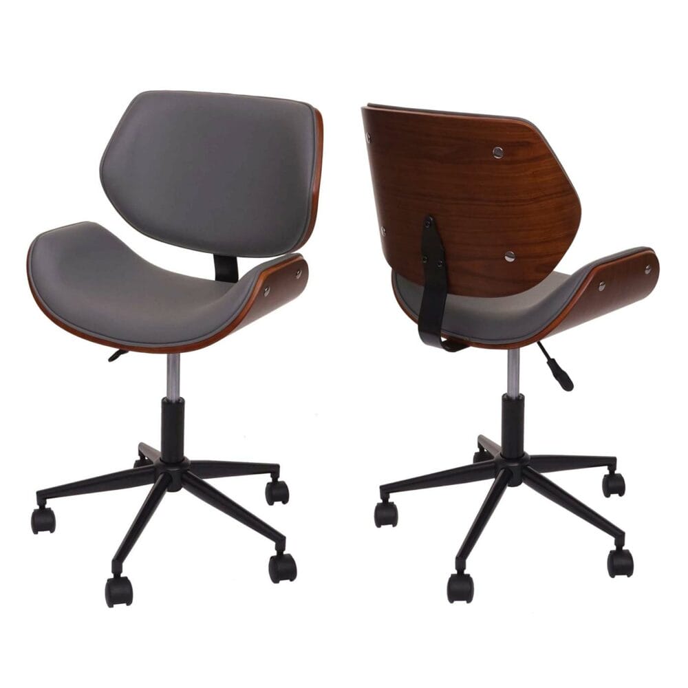 Bürostuhl  Bugholz Walnuss-Optik Retro drehbar höhenverstellbar grau
