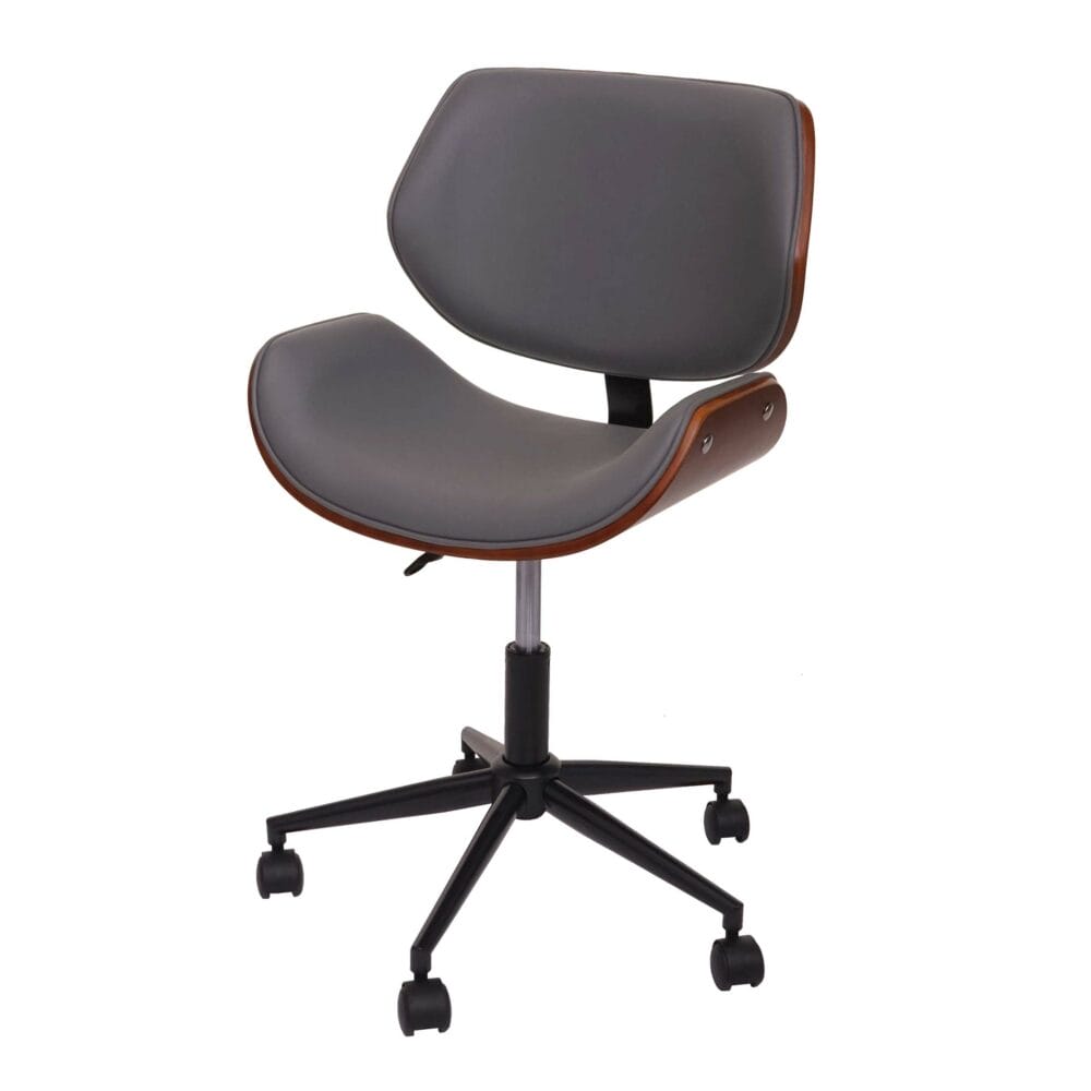 Bürostuhl  Bugholz Walnuss-Optik Retro drehbar höhenverstellbar grau