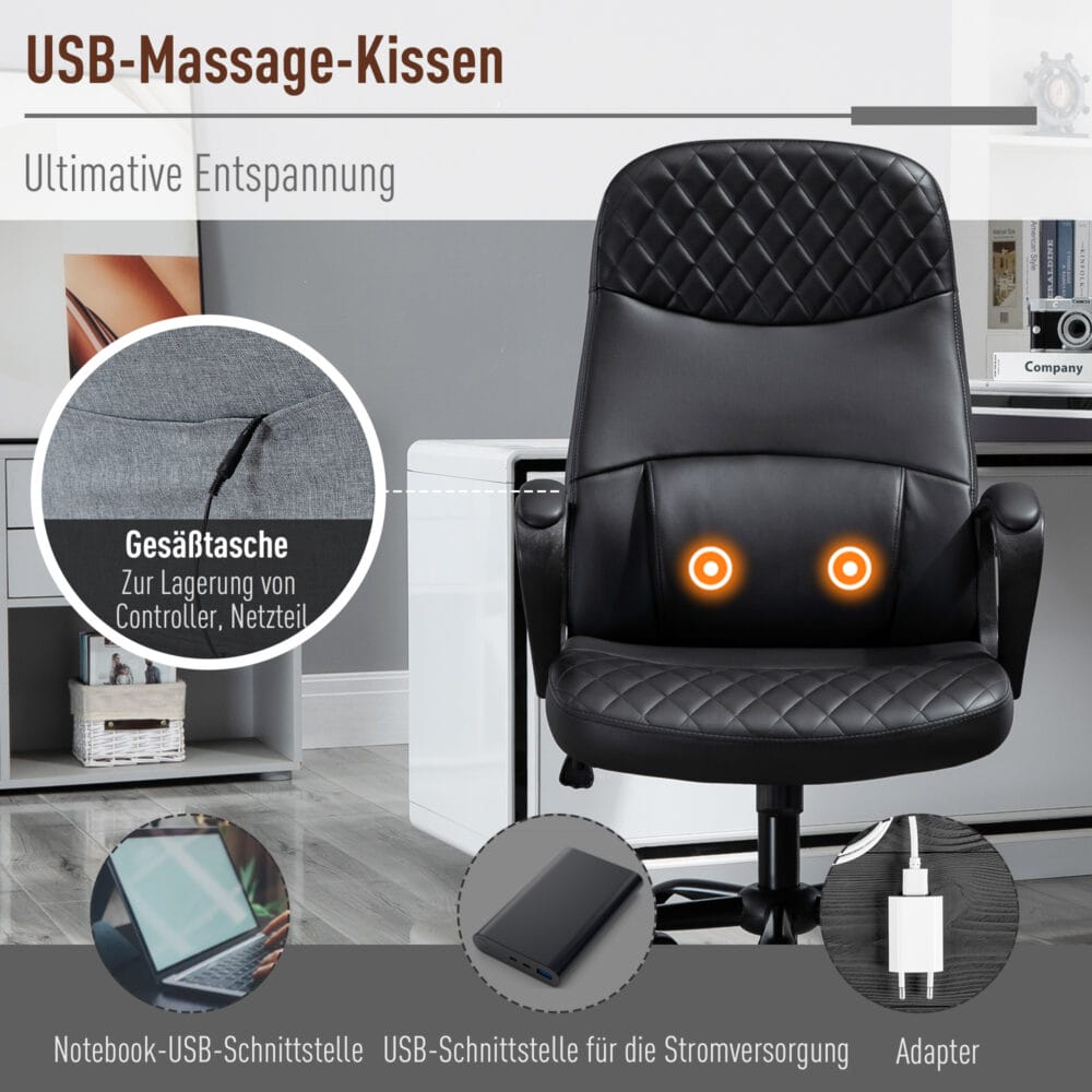 Bürostuhl Massage ergonomisch Schwarz 60 x 70 x 109-119 cm