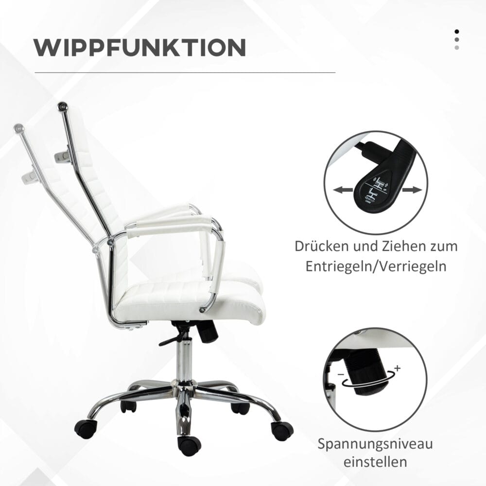 Bürostuhl Wippfunktion gepolstert ergonomisch PU-Leder Weiss