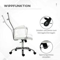 Bürostuhl Wippfunktion gepolstert ergonomisch PU-Leder Weiss