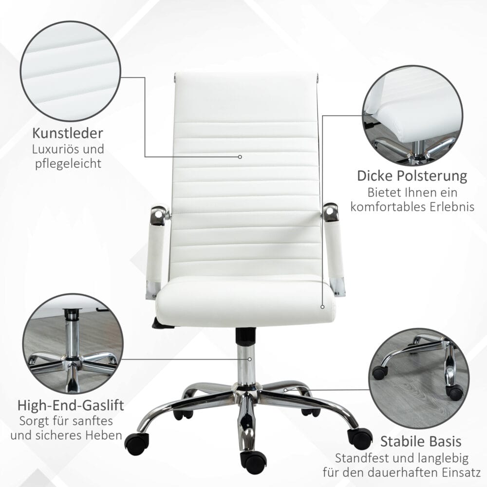 Bürostuhl Wippfunktion gepolstert ergonomisch PU-Leder Weiss