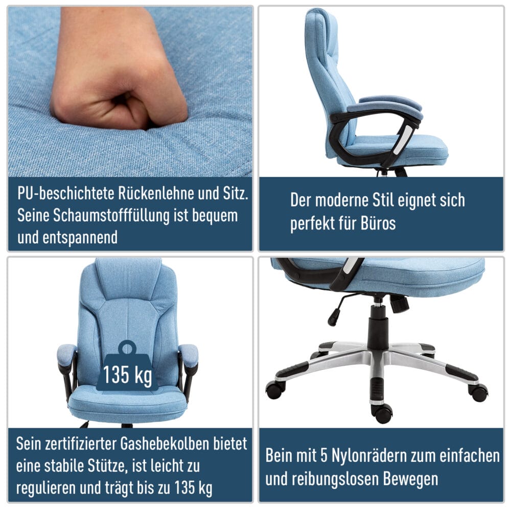 Bürostuhl Wippfunktion mit Kopfstütze ergonomisch Hellblau