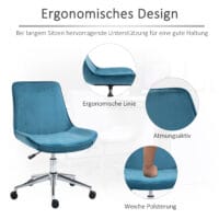 Bürostuhl drehbar 360° Samtstoff 52.5x60x82-91cm