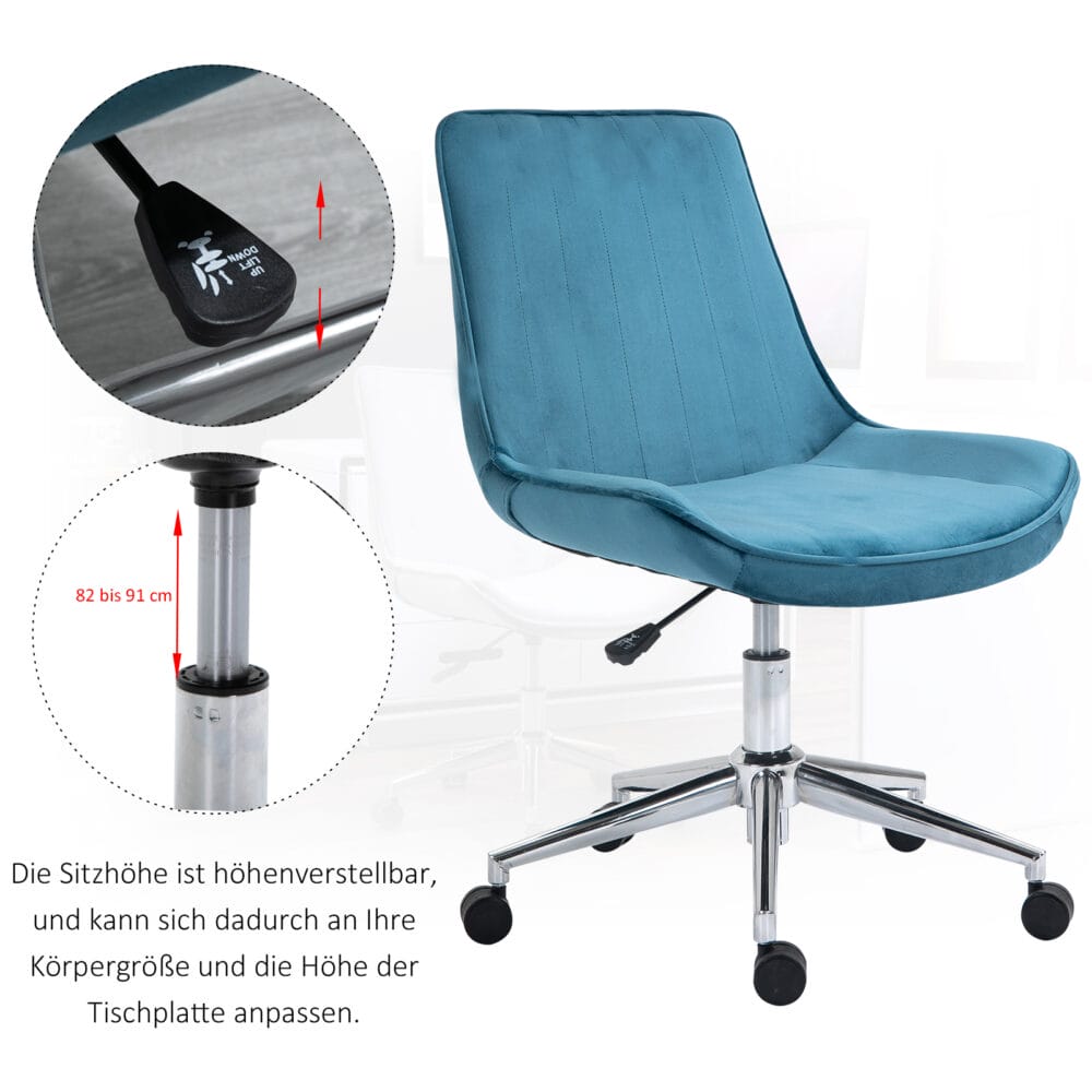 Bürostuhl drehbar 360° Samtstoff 52.5x60x82-91cm