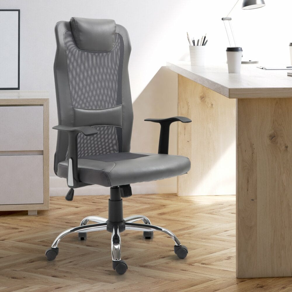 Bürostuhl ergonomisch Kunstleder Grau 66x73x108-118cm