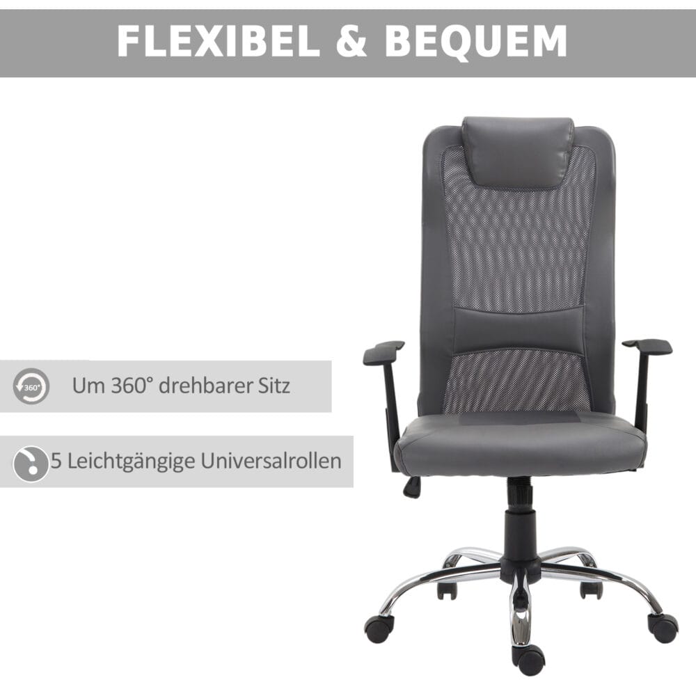 Bürostuhl ergonomisch Kunstleder Grau 66x73x108-118cm