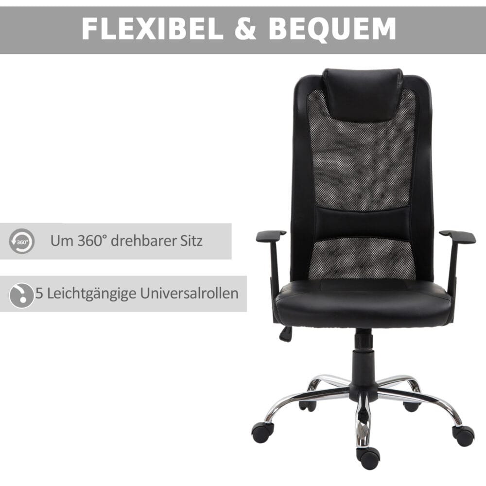 Bürostuhl ergonomisch PU schwarz 66x73x108-118cm