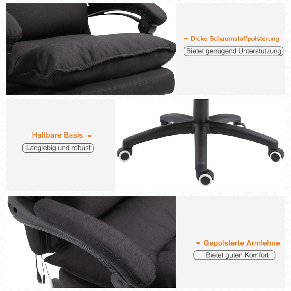 Bürostuhl mit Massagefunktion ergonomisch Schwarz