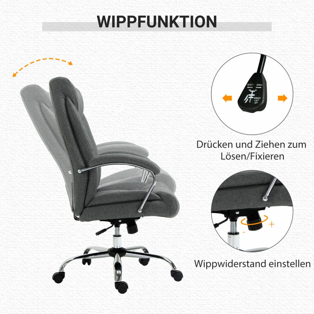 Bürostuhl mit Wippfunktion ergonomisch Grau 65x78x110-120cm