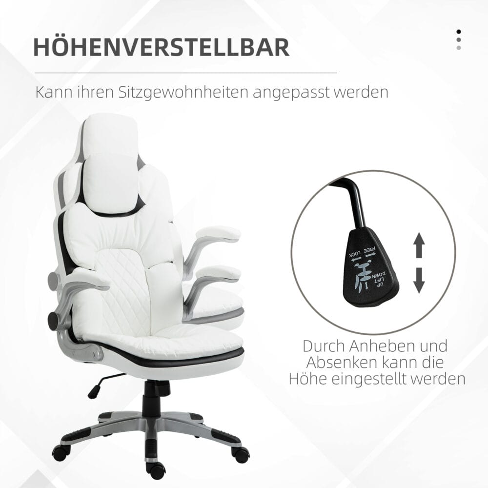 Bürostuhl mit klappbaren Armlehnen weiss