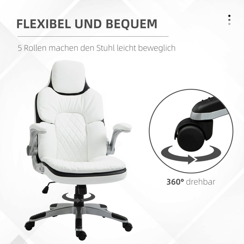 Bürostuhl mit klappbaren Armlehnen weiss