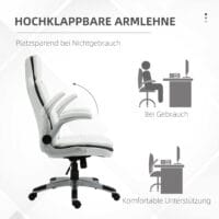 Bürostuhl mit klappbaren Armlehnen weiss