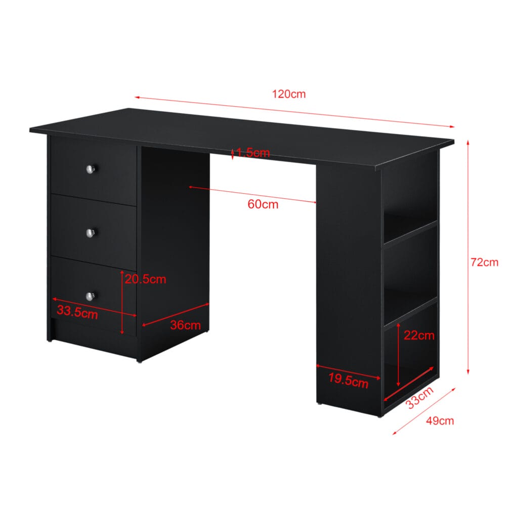 Schreibtisch Lemberg 120x50x72 cm mit 3 Ablagefächern und Schubladen